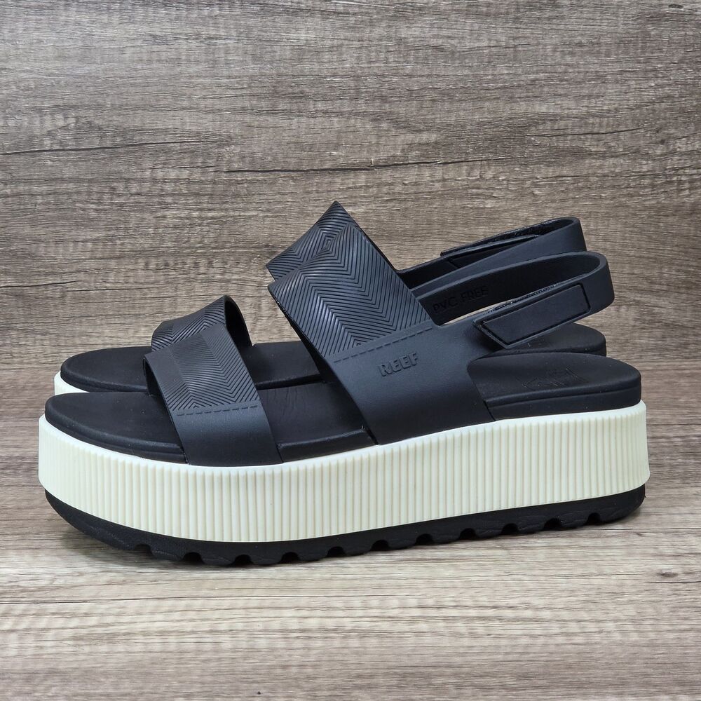 Reef Water Vista Higher Platform Women's Size 9 Black Cream Sandals - Picture 3 of 9